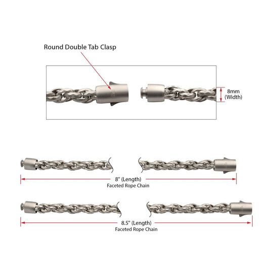 Men's 8mm Stainless Steel Faceted Rope Chain Bracelet