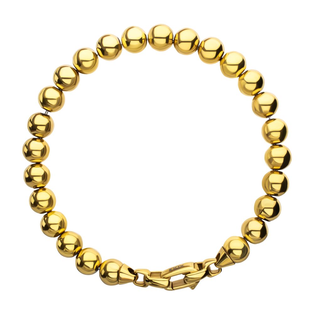 Men's 8mm 18K Gold IP Stainless Steel Bead Bracelet
