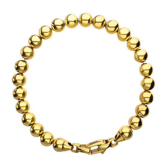 Men's 8mm 18K Gold IP Stainless Steel Bead Bracelet