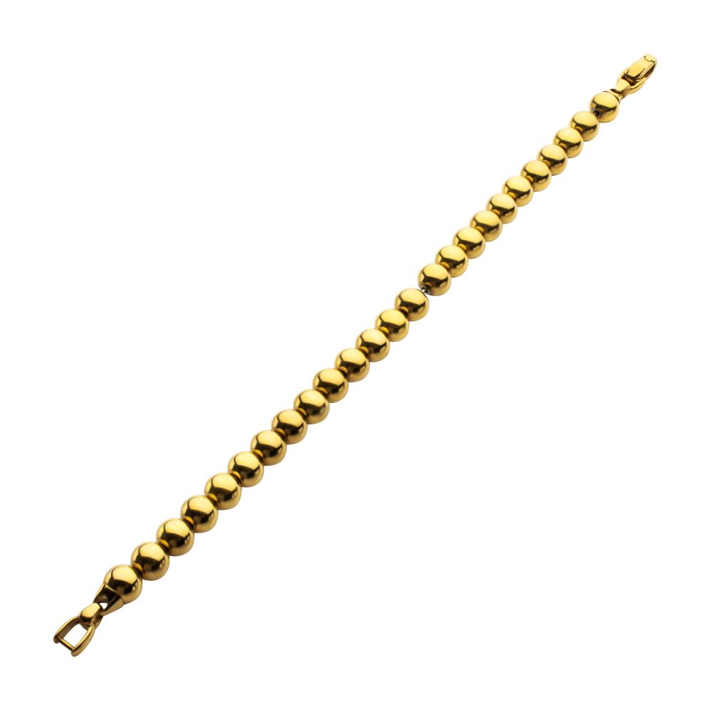 Men's 8mm 18K Gold IP Stainless Steel Bead Bracelet