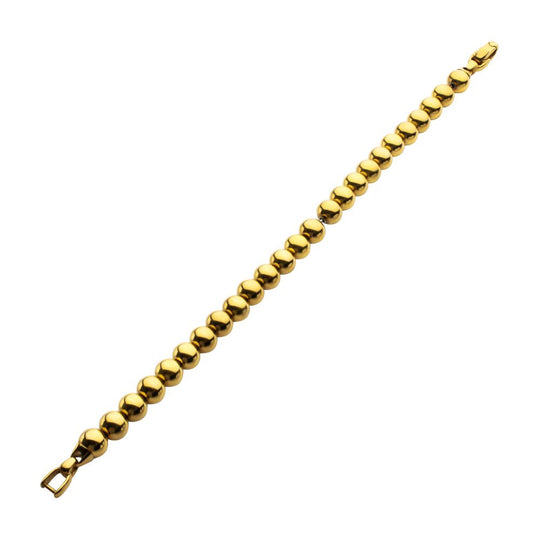 Men's 8mm 18K Gold IP Stainless Steel Bead Bracelet