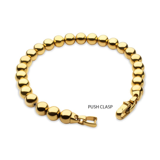 Men's 8mm 18K Gold IP Stainless Steel Bead Bracelet