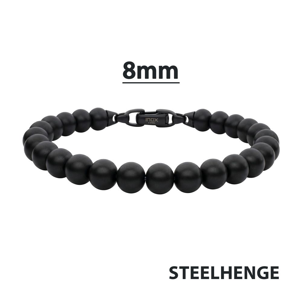 Men's 8mm Matte Black Stainless Steel Bead Bracelet