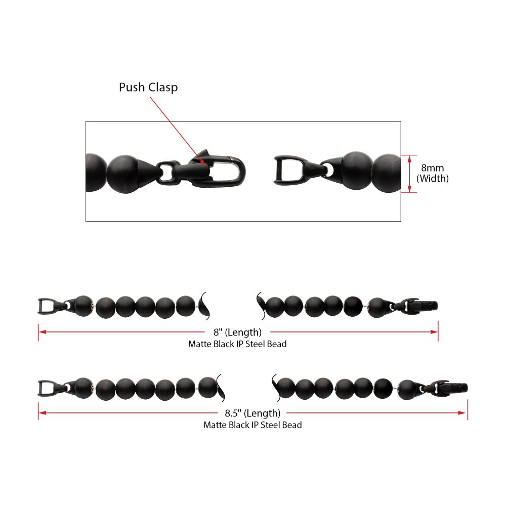 Men's 8mm Matte Black Stainless Steel Bead Bracelet