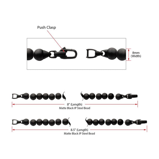 Men's 8mm Matte Black Stainless Steel Bead Bracelet