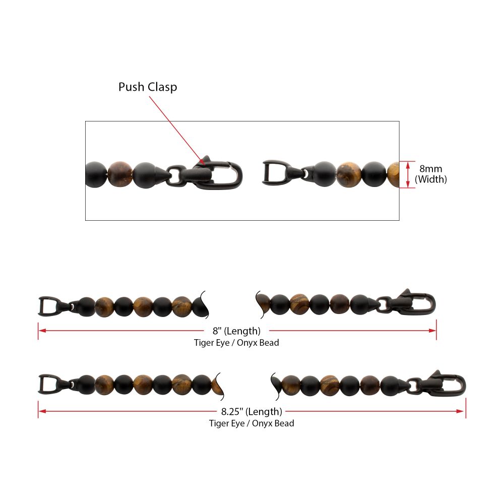 Men’s 8mm Tiger Eye & Onyx Bead Bracelet with Matte Black Stainless Steel