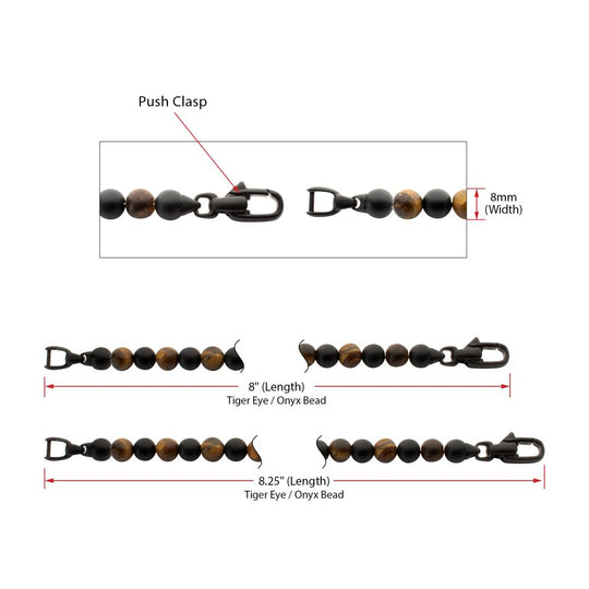 Men’s 8mm Tiger Eye & Onyx Bead Bracelet with Matte Black Stainless Steel