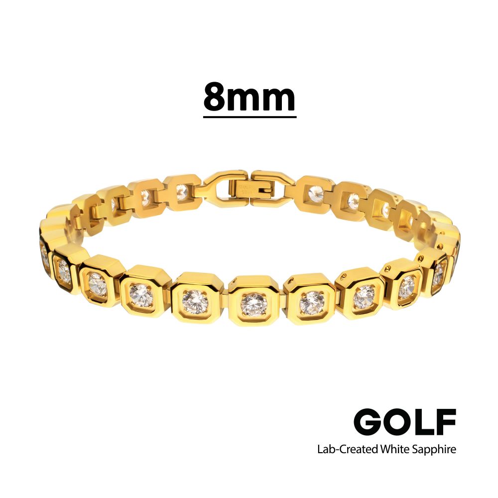 Men’s 8mm Gold Golf Bracelet with Lab-Created White Sapphire