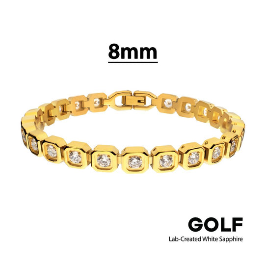 Men’s 8mm Gold Golf Bracelet with Lab-Created White Sapphire