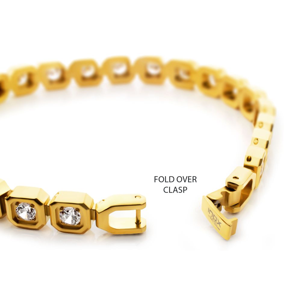 Men’s 8mm Gold Golf Bracelet with Lab-Created White Sapphire