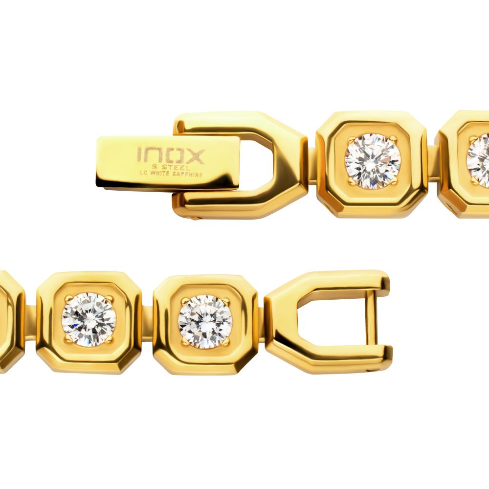 Men’s 8mm Gold Golf Bracelet with Lab-Created White Sapphire