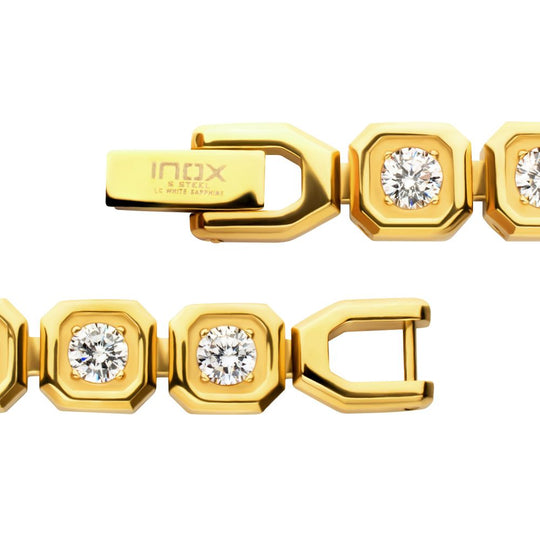Men’s 8mm Gold Golf Bracelet with Lab-Created White Sapphire