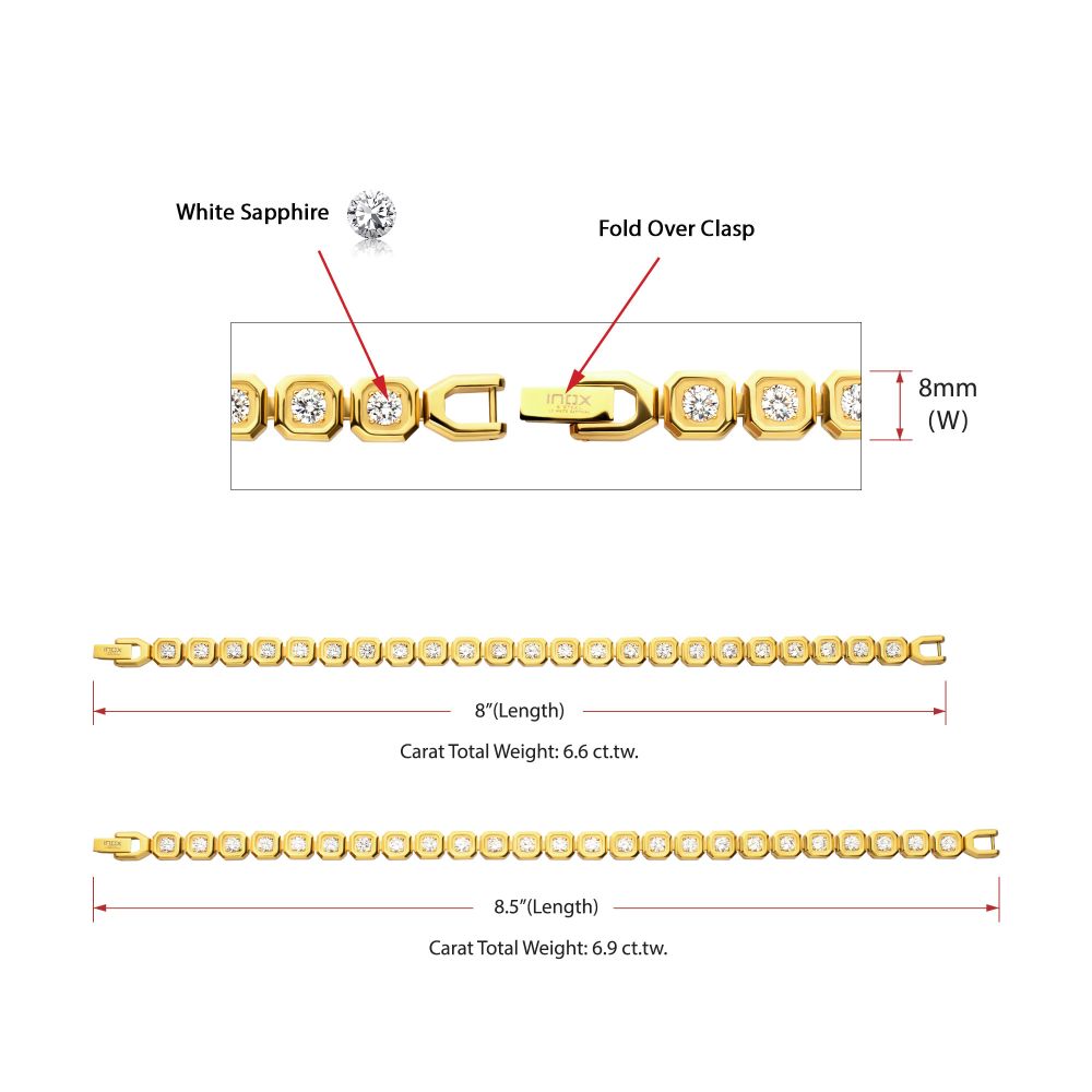 Men’s 8mm Gold Golf Bracelet with Lab-Created White Sapphire