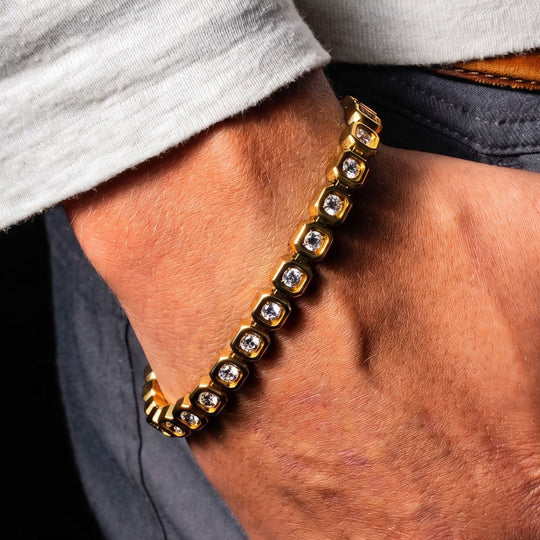 Men’s 8mm Gold Golf Bracelet with Lab-Created White Sapphire