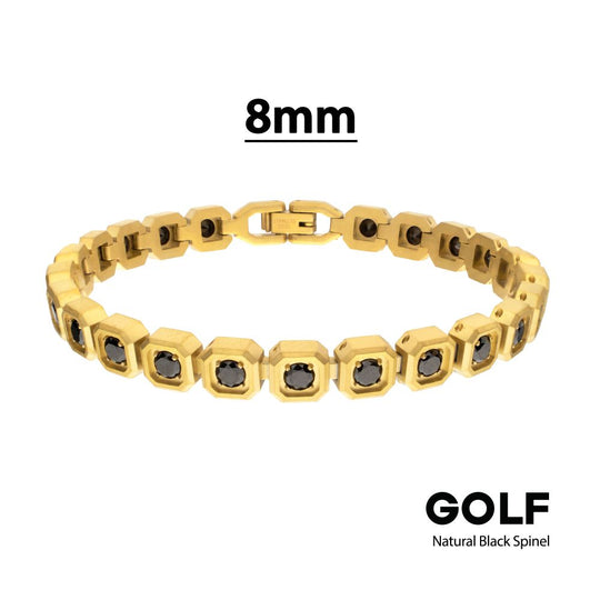 Men’s 8mm Gold & Black Spinel Golf Bracelet with Matte Octagon Links