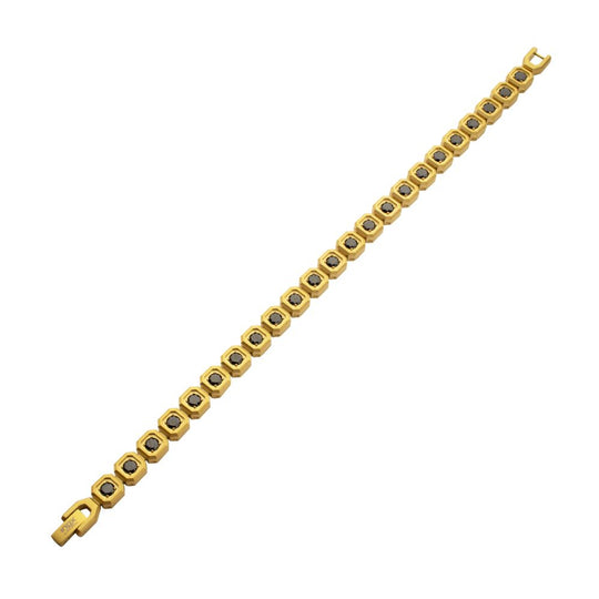 Men’s 8mm Gold & Black Spinel Golf Bracelet with Matte Octagon Links