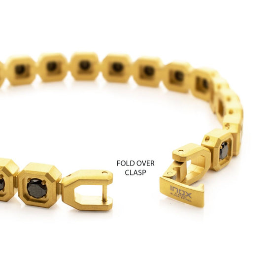 Men’s 8mm Gold & Black Spinel Golf Bracelet with Matte Octagon Links