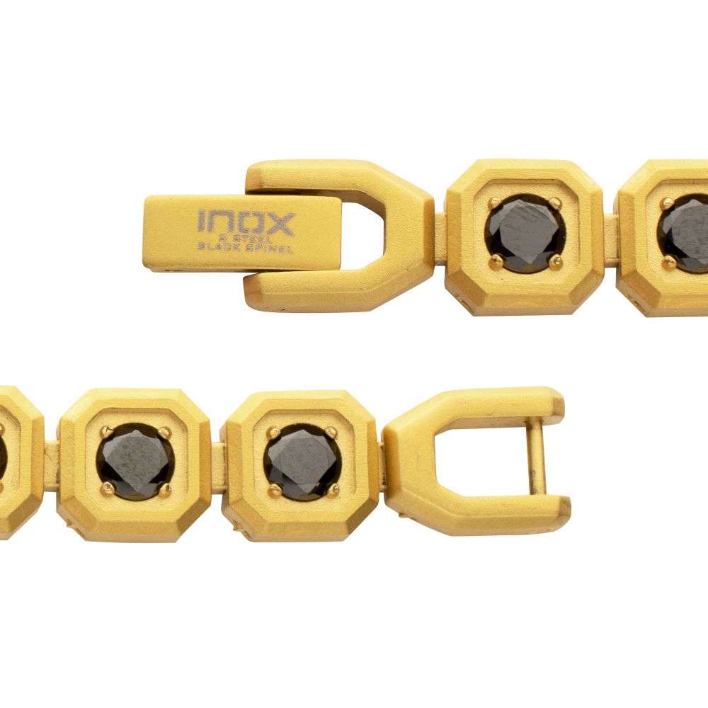 Men’s 8mm Gold & Black Spinel Golf Bracelet with Matte Octagon Links