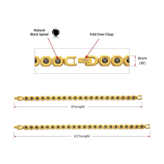 Men’s 8mm Gold & Black Spinel Golf Bracelet with Matte Octagon Links