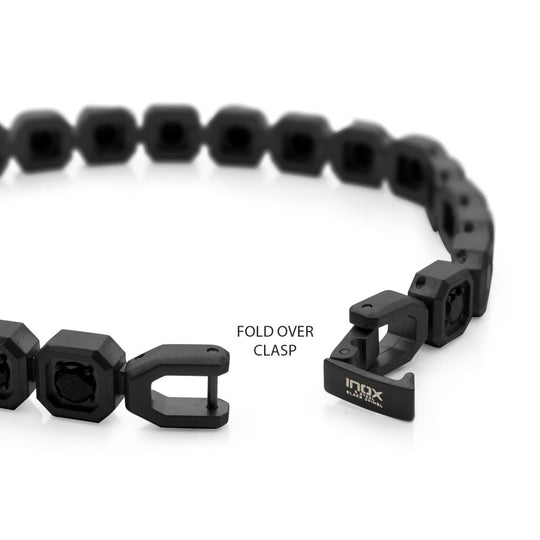 Men’s 8mm Black Spinel Golf Bracelet with Matte Black Stainless Steel Octagon Links