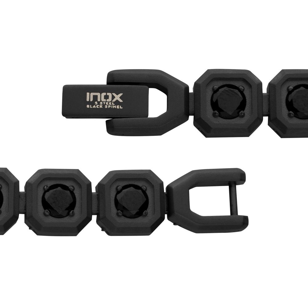 Men’s 8mm Black Spinel Golf Bracelet with Matte Black Stainless Steel Octagon Links