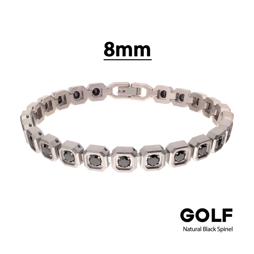 Men’s 8mm Black Spinel Golf Bracelet with Matte Stainless Steel Octagon Links