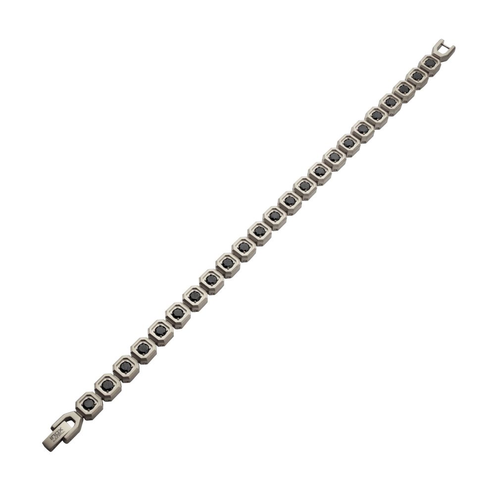 Men’s 8mm Black Spinel Golf Bracelet with Matte Stainless Steel Octagon Links