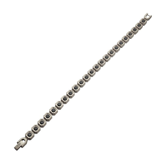 Men’s 8mm Black Spinel Golf Bracelet with Matte Stainless Steel Octagon Links