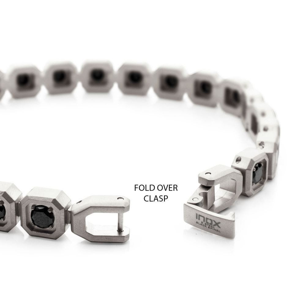 Men’s 8mm Black Spinel Golf Bracelet with Matte Stainless Steel Octagon Links