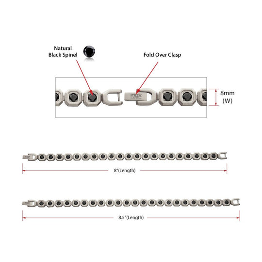Men’s 8mm Black Spinel Golf Bracelet with Matte Stainless Steel Octagon Links