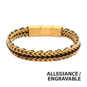 Matte Finish Gold IP Stainless Steel Foxtail Chain with Black Wax Cord Bracelet