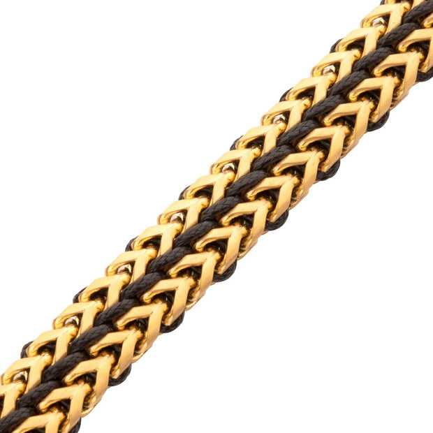 Matte Finish Gold IP Stainless Steel Foxtail Chain with Black Wax Cord Bracelet