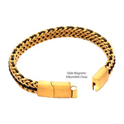 Matte Finish Gold IP Stainless Steel Foxtail Chain with Black Wax Cord Bracelet