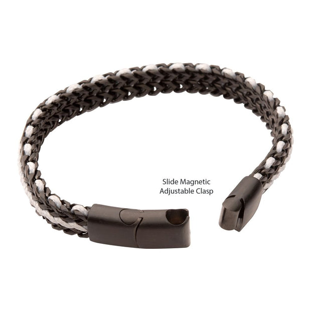 Matte Finish Black IP Stainless Steel Foxtail Chain with White Wax Cord Bracelet