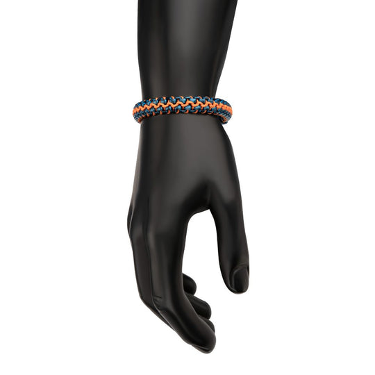 Men's Matte Blue Stainless Steel Box Chain Bracelet with Orange Wax Cord and Magnetic Slide Clasp