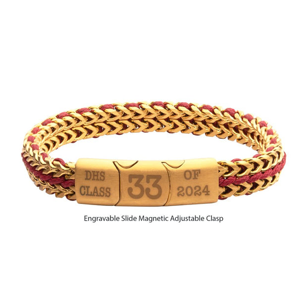 Matte Finish Gold IP Stainless Steel Foxtail Chain with Red Wax Cord Bracelet