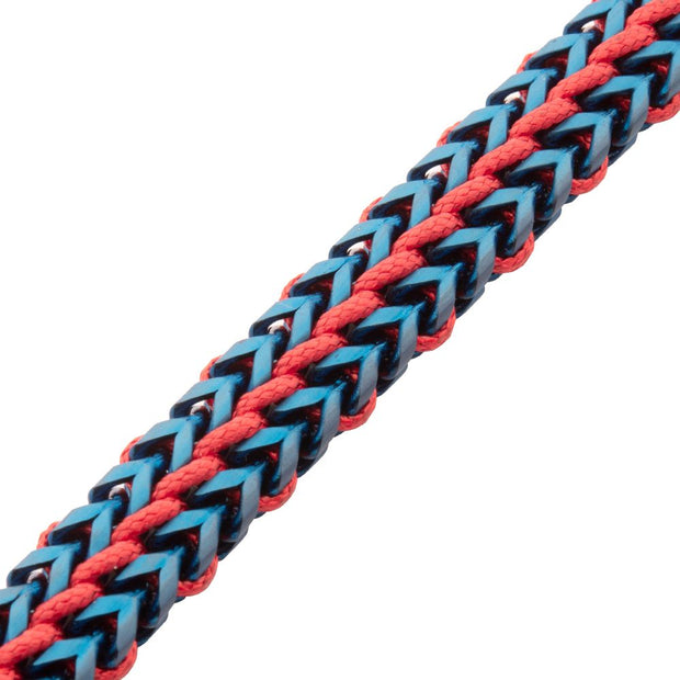 Matte Finish Blue IP Stainless Steel Foxtail Chain with Red Wax Cord Bracelet