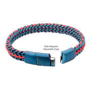 Matte Finish Blue IP Stainless Steel Foxtail Chain with Red Wax Cord Bracelet