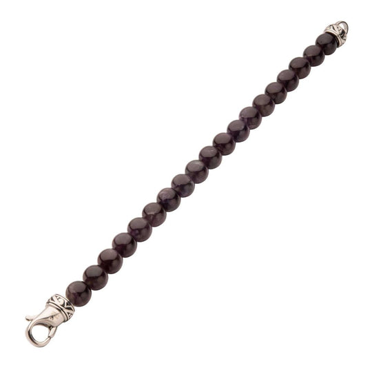 Men’s 10mm Amethyst Stone Bead Bracelet with Antiqued Stainless Steel Clasp