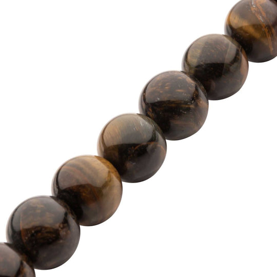 Men’s 10mm Tiger Eye Stone Bead Bracelet with Antiqued Stainless Steel Clasp