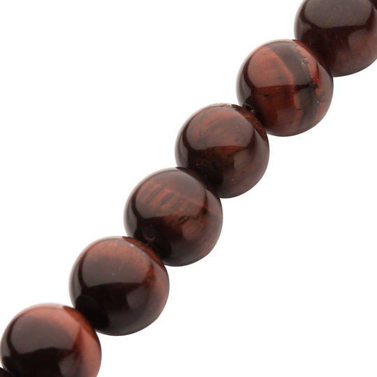 Men’s 10mm Red Tiger Eye Stone Bead Bracelet with Antiqued Stainless Steel Clasp