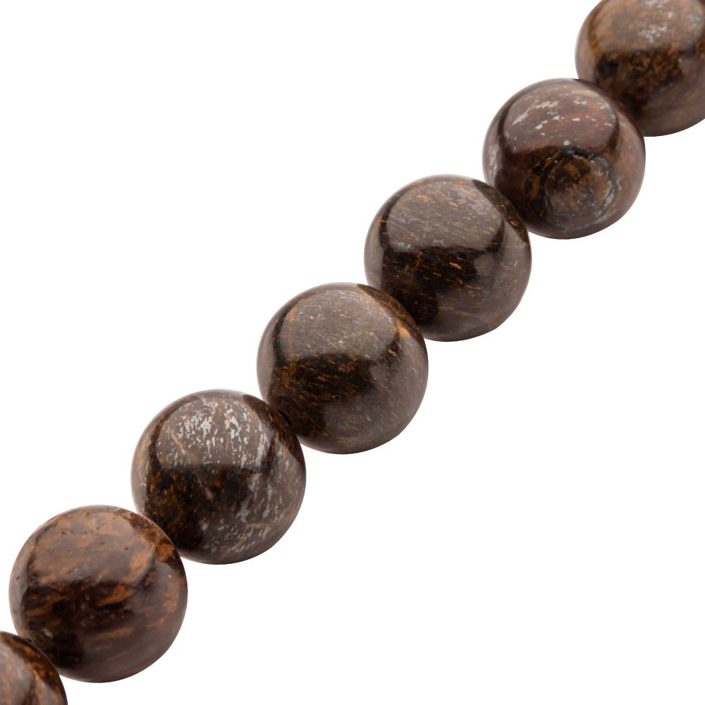 Men’s 10mm Bronzite Stone Bead Bracelet with Antiqued Stainless Steel Clasp