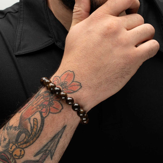 Men’s 10mm Bronzite Stone Bead Bracelet with Antiqued Stainless Steel Clasp