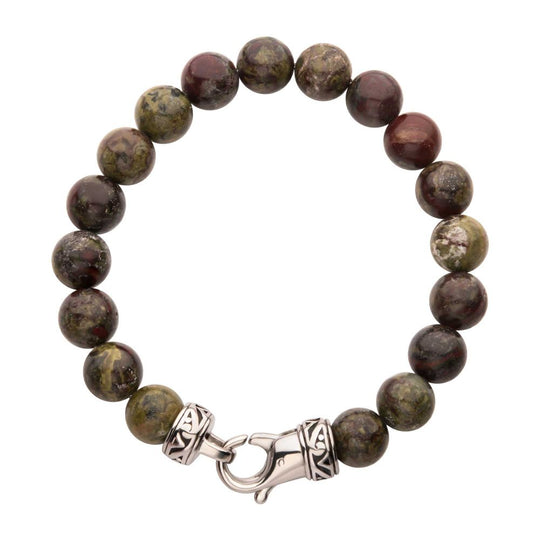 Men’s 10mm Dragon Blood Jasper Bead Bracelet | Stainless Steel