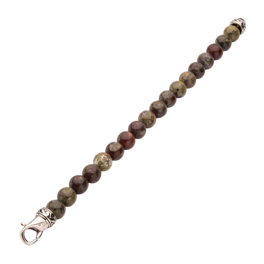 Men’s 10mm Dragon Blood Jasper Bead Bracelet | Stainless Steel