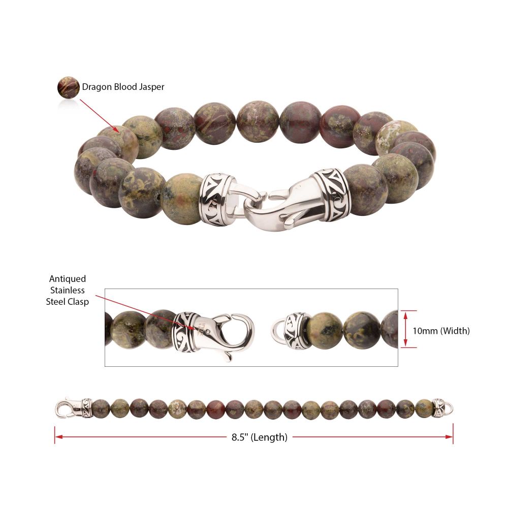 Men’s 10mm Dragon Blood Jasper Bead Bracelet | Stainless Steel