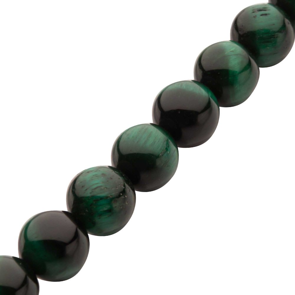 Men’s 10mm Green Tiger Eye Bead Bracelet | Stainless Steel