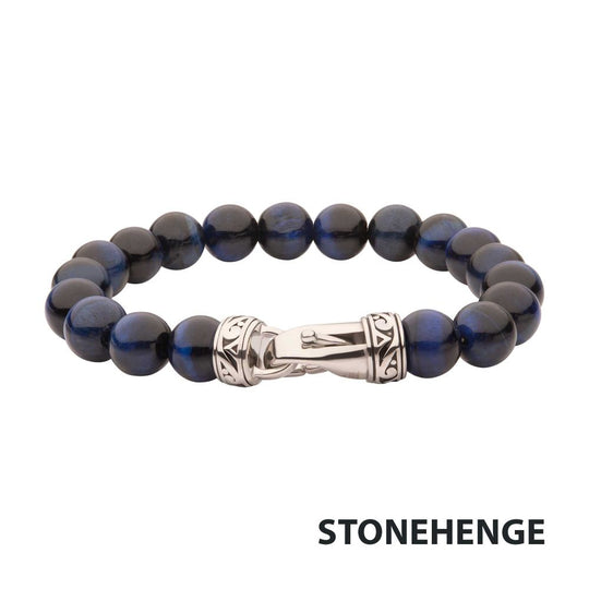 Men's 10mm Blue Tiger Eye Stone Bead Bracelet