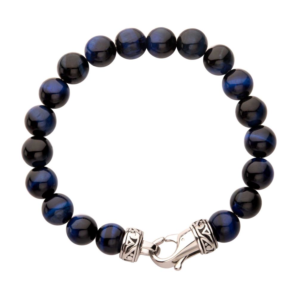Men's 10mm Blue Tiger Eye Stone Bead Bracelet