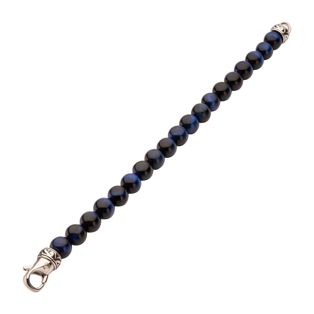 Men's 10mm Blue Tiger Eye Stone Bead Bracelet
